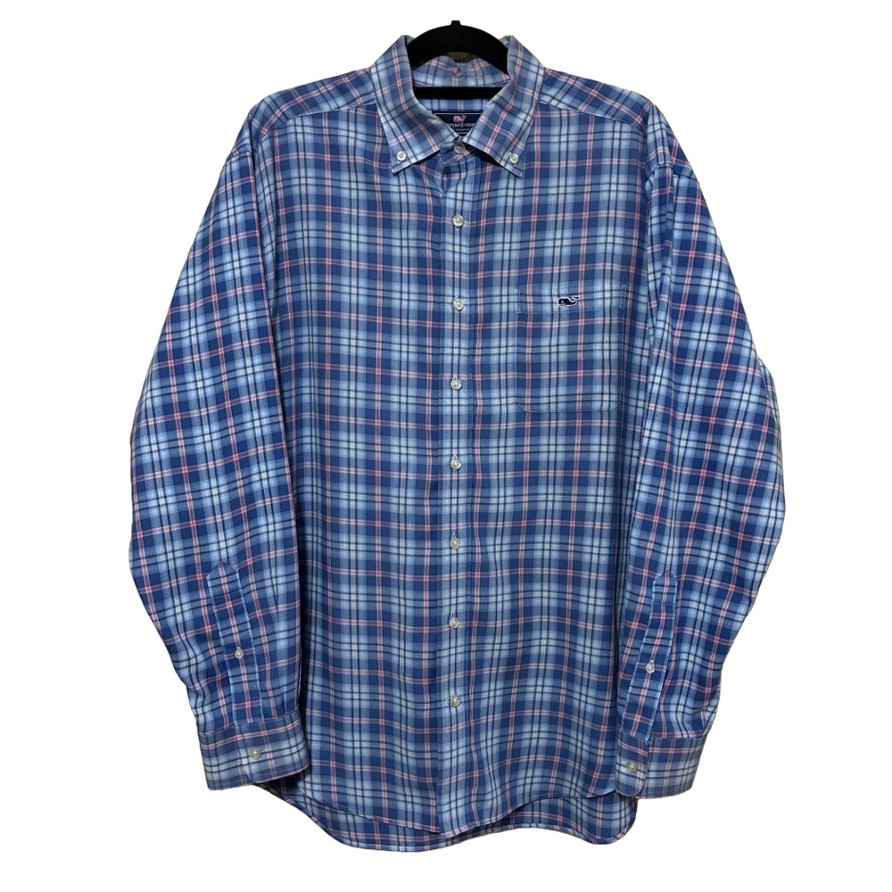 Vineyard Vines Classic Fit Tucker Shirt Men’s L Blue Pink Plaid Button Down